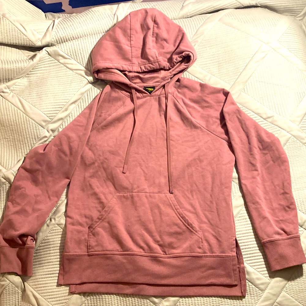 LIGHT PINK HOODIE W/ SILK LINED HOOD- small drawstring pullover hoodie